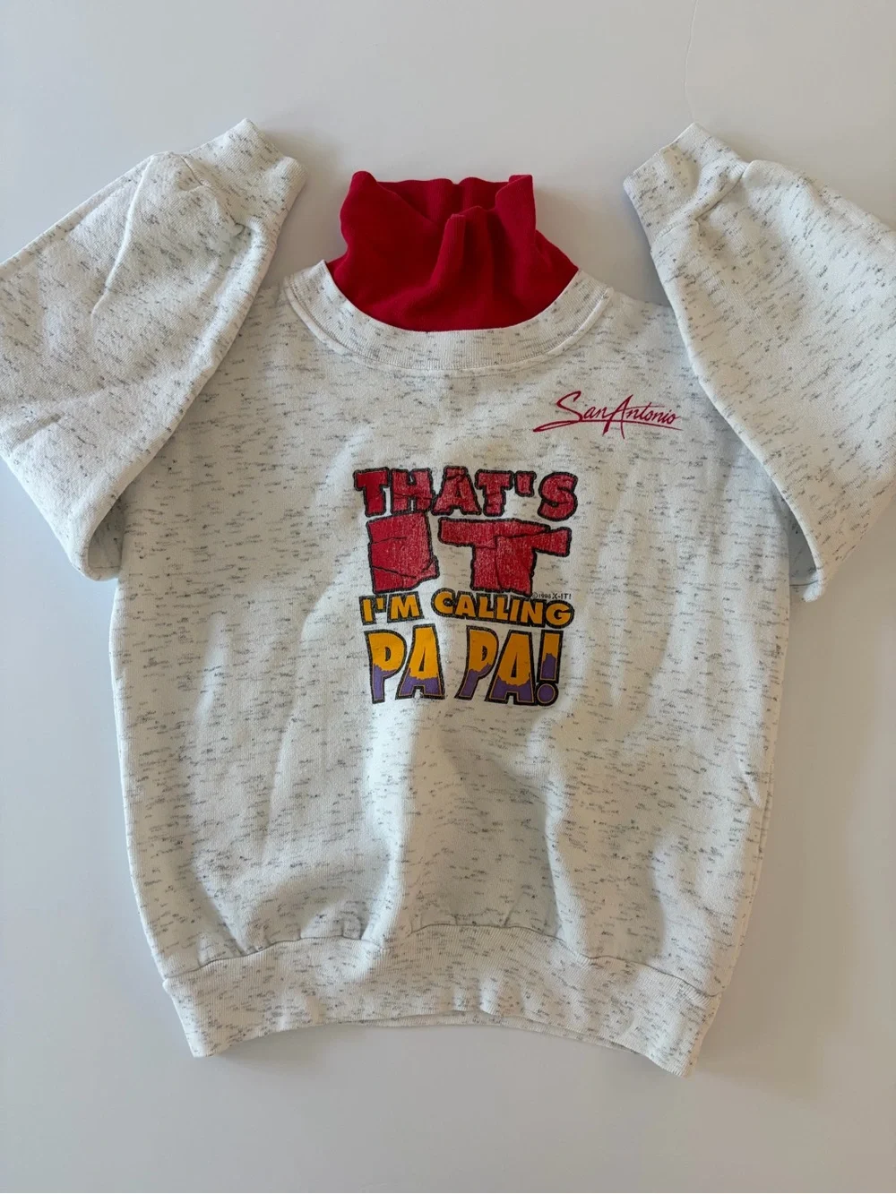 Vintage Rich Kids Gray Speckled Sweatshirt Red Mock Neck Front Graphic Size 4T